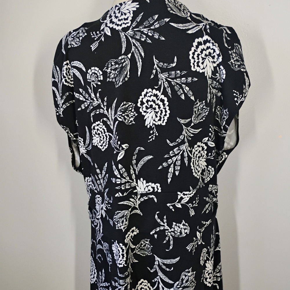 Lands End Maxi Dress Womens 2X Black White Floral Faux Wrap Ruched Pima Cotton - Picture 5 of 11